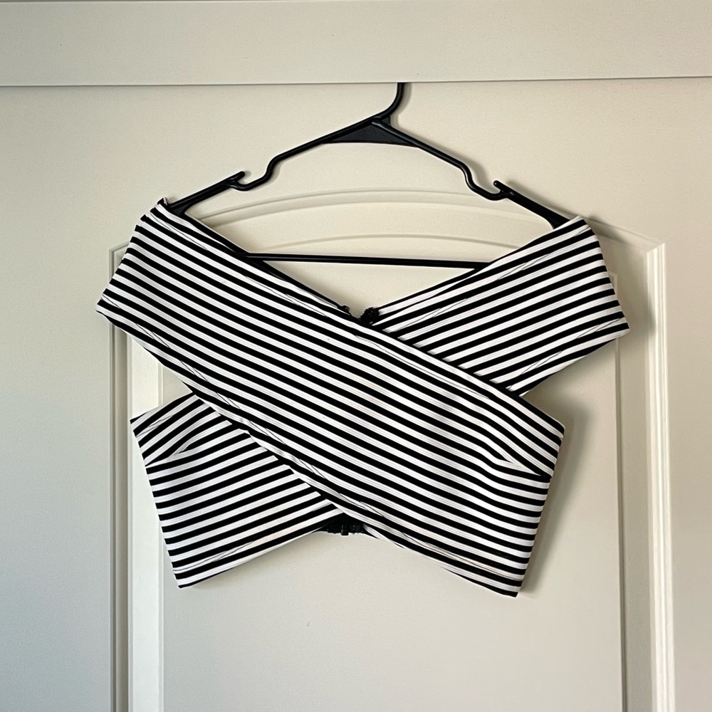 Urban Outfitters Colorfast Apparel Black + White Stripe Crop Top | Small